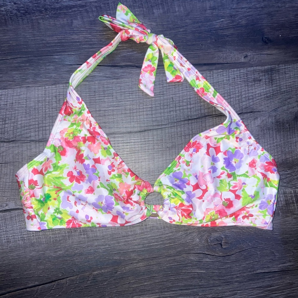 Floral Halter Bikini Top with Bottoms